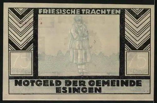 Notgeld Esingen, 75 Pfennig, Friesische Trachten und Bäume, Gemeinde Pinneberg