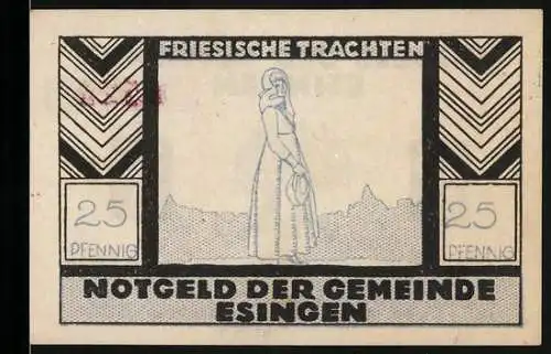 Notgeld Esingen, 25 Pfennig, Friesische Trachten mit Baum-Motiv und Text auf Rückseite