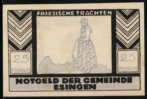 Notgeld Esingen, 25 Pfennig, Friesische Trachten und Baum Illustration