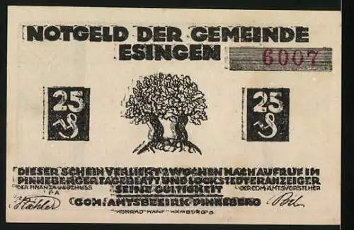 Notgeld Esingen, 25 Pfennig, Friesische Trachten und Baum Illustration