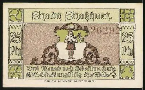 Notgeld Stassfurt, 1921, 25 Pfennig, Wiege des Kali-Bergbaues mit Bergarbeitern und Stadtwappen