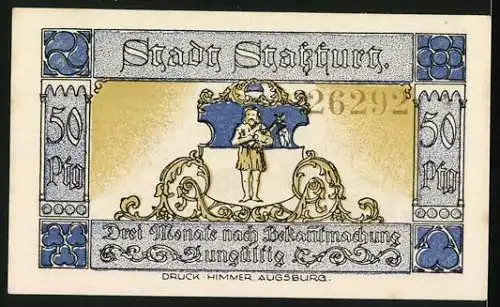 Notgeld Stassfurt, 1921, 50 Pfennig, Krieger auf Pferden und Stadtwappen, Druck Himmer Augsburg