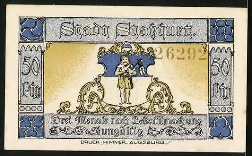 Notgeld Stassfurt 1921, 50 Pfennig, Otto IV., Stadtwappen und Bekanntmachung ungültig