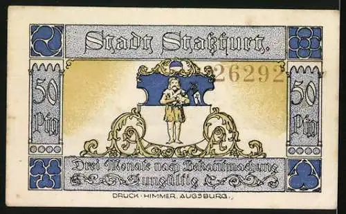 Notgeld Stassfurt 1921, 50 Pfennig, Stadtansicht und Wappen, gültig drei Monate nach Bekanntmachung