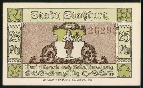 Notgeld Stassfurt, 1921, 25 Pfennig, Wiege des Kali-Bergbaues, Bergleute mit Lore in Stollen, Druck Himmer Augsburg