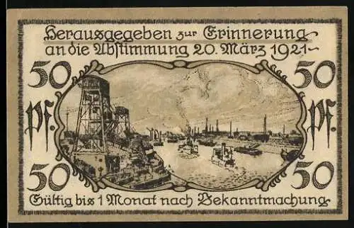 Notgeld Cosel, 1921, 50 Pfennig, Erinnerung an die Abstimmung 20. März und Ziegenwappen der Stadt