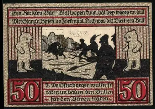 Notgeld Stendal 1921, 50 Pfennig, Bärenillustration und Stadtwappen mit Gültigkeit bis 31.12.1921