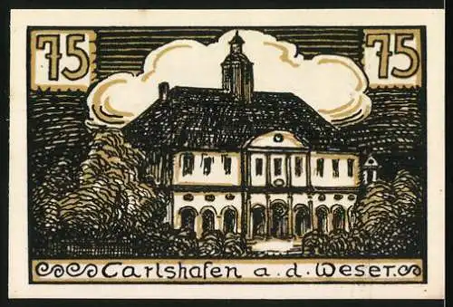 Notgeld Hofgeismar, 75 Pfennig, Sieburg und Carls Hafen an der Weser, Kontonummer 28585