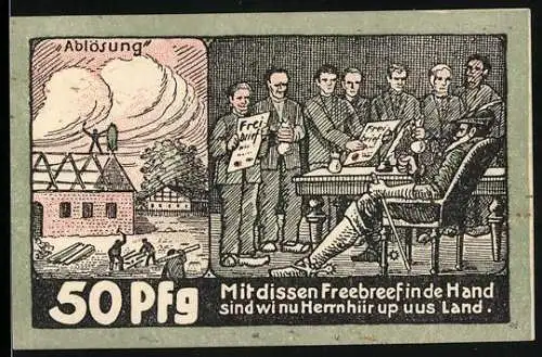 Notgeld Appeln, 1921, 50 Pfennig, Gutschein der Gemeinden mit Text und Illustrationen