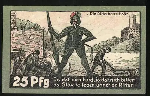 Notgeld Appeln, 1921, 25 Pfennig, Sieben Dörfer-Schein mit Bauer und Ritter