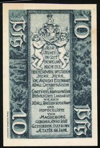 Notgeld Hann. Münden 1921, 10 Pfennig, Gültigkeit bis 1. März 1922, Andreas Eisenbart Gedenkschein