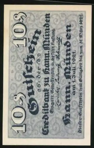 Notgeld Hann. Münden 1921, 10 Pfennig, Gültigkeit bis 1. März 1922, Andreas Eisenbart Gedenkschein