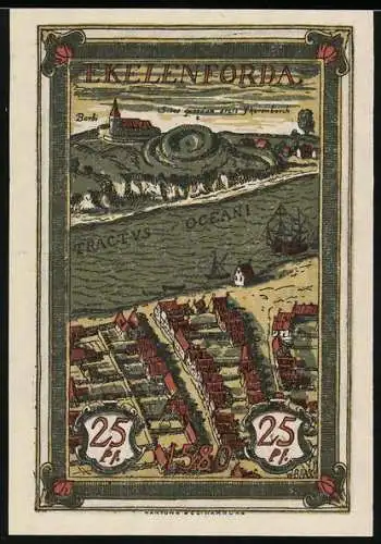 Notgeld Eckernförde, 1921, 25 Pfennig, Stadtansicht mit Hafen und Schriftzug 1580