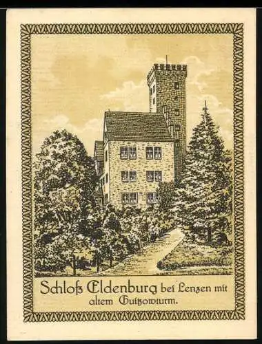 Notgeld Lenzen, 1921, 75 Pfennig, Schloss Eldenburg bei Lenzen mit altem Gutshofsturm