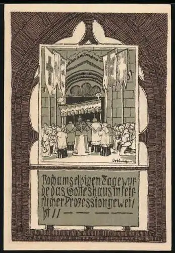 Notgeld Recklinghausen 1921, 50 Pfennig, Stadtansicht und Prozession in der Kirche