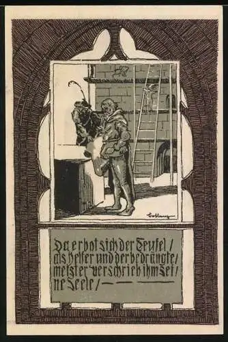 Notgeld Recklinghausen, 1921, 50 Pfennig, Stadtwappen und Inschrift, Illustration eines Mannes