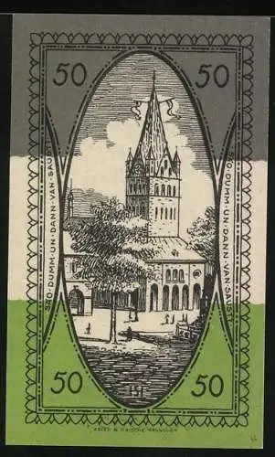 Notgeld Soest 1919, 50 Pfennig, Städtische Sparkasse mit historischem Gebäude und Unterschrift