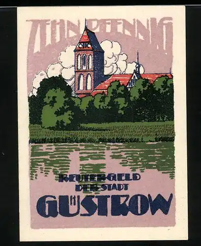 Notgeld Güstrow, 1922, 10 Pfennig, Landschaft und Rind, gültig bis Mai 1922