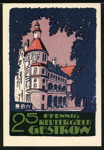 Notgeld Güstrow, 1922, 25 Pfennig, Pferde und Gebäude Abbildung