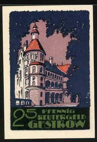 Notgeld Güstrow, 1922, 25 Pfennig, Pferde und Gebäudeillustration, Reutergeld der Stadt Güstrow