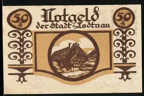 Notgeld Todtnau, 1921, 50 Pfennig, Historisches Gebäude und Stadtwappen, Gültig bis 1922