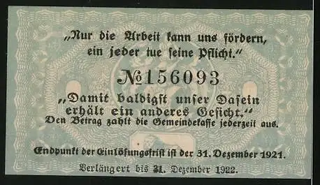 Notgeld Thale a. H., 1921, 50 Pfennig, Gutschein der Gemeindevorstand mit Gültigkeit bis 31. Dezember 1922