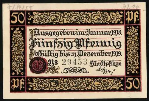 Notgeld Rottweil 1918, 50 Pfennig, ausgegeben im Januar 1918, Adler-Motiv, gültig bis Dezember 1919