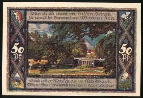 Notgeld Poppenbüttel 1921, 50 Pfennig, Wappen und Landschaftsmotiv