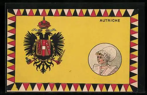 AK Wappen und Frauenportrait aus Österreich