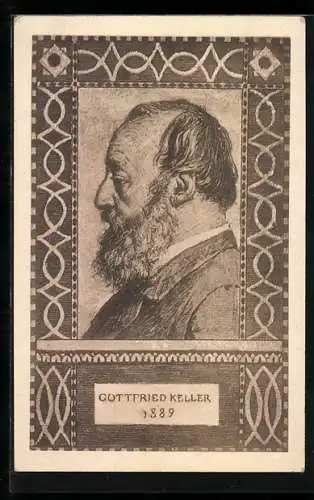 AK Portrait Gottfried Keller, 1889