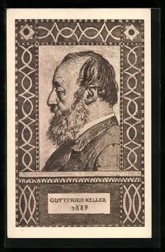 AK Profil von Gottfried Keller, 1889