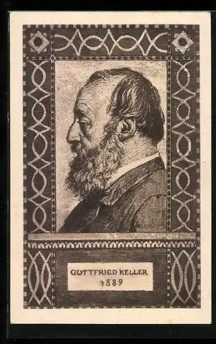 AK Profil von Gottfried Keller, 1889