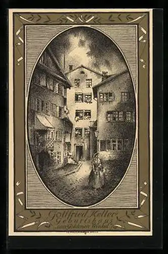 AK Gottfried Keller's Geburtshaus Zum Goldenen Winkel, Schweizer Bundesfeier 1919