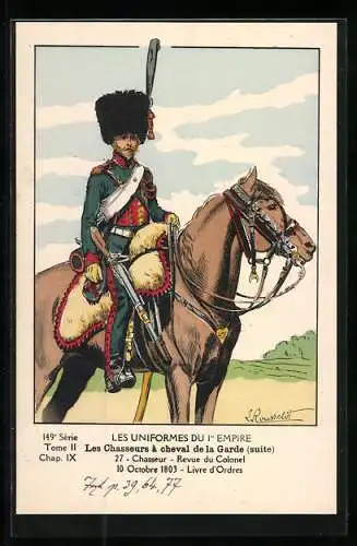 AK Les Uniformes du Ier Empire, Les Chasseurs à cheval de la Garde, Chasseur, Revue du Colonel, Kavallerie