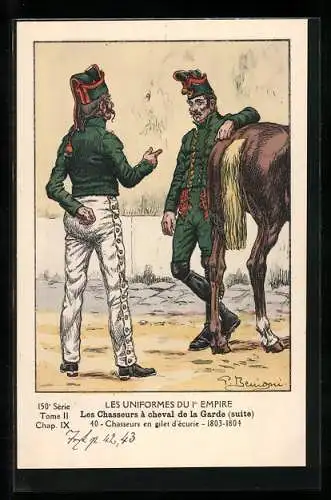 AK Les Uniformes du Ier Empire, Les Chasseurs à cheval de la Garde, Chasseurs en gilet d`écurie, 1803-1804, Kavallerie