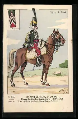 AK Les Uniformes du Ier Empire, Hussards, Guides d`Augereau 1797-1798, Maréchal des Logis Chef, Kavallerie