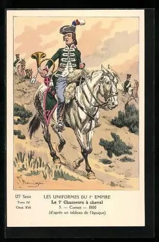 AK Les Uniformes du Ier Empire, Le 7 Chasseurs à cheval, Cornet 1800, Kavallerie