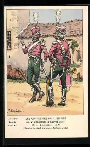 AK Les Uniformes du Ier Empire, Le 7 Chasseurs à cheval, Trompettes 1810, Kavallerie