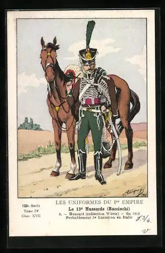 AK Kavallerie, Les Uniformes du 1er Empire, Le 13e Hussards Bacciochi, Hussard fin 1813