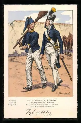 AK Les Régiments de Cavalerie, Cavaliers du 12e Régiment, Les Uniformes du Ier Empire