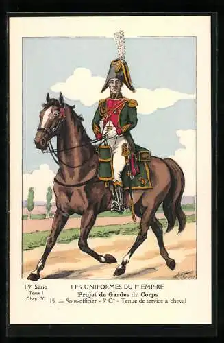 AK Projet de Gardes du Corps, Sous-officier 3e Cie, Tenue de service à cheval, Les Uniformes du Ier Empire, Kavallerie