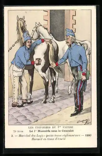 AK Les Uniformes du Ier Empire, Le 1er Hussards sous le Consulat, Maréchal des Logis, Kavallerie