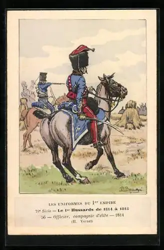 AK Les Uniformes du Ier Empire, Le 1er Hussards de 1814 à 1815, Officier, Compagnie d`élite 1814, Kavallerie