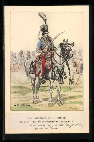 AK Les Uniformes du Ier Empire, Le 1er Hussards de 1814 à 1815, Colonel Clary 1814, Kavallerie