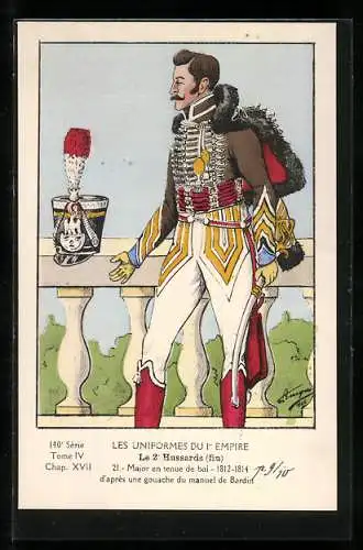 AK Les Uniformes du Ier Empire, Le 2e Hussards fin, Major en tenue de bal 1812-1814, Kavallerie