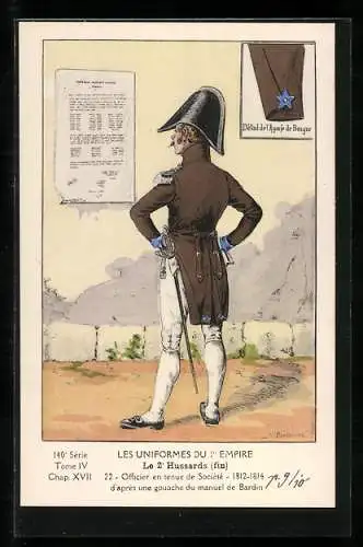 AK Les Uniformes du Ier Empire, Le 2e Hussards fin, Officier en tenue de Société 1812-1814, Kavallerie