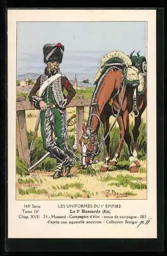 AK Les Uniformes du Ier Empire, Le 2e Hussards fin, Hussard, Compagnie d`élite, Tenue de campagne 1813, Kavallerie