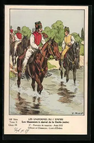 AK Soldaten der Kavallerie, Exercice de natation 1802-Officier et Chasseurs