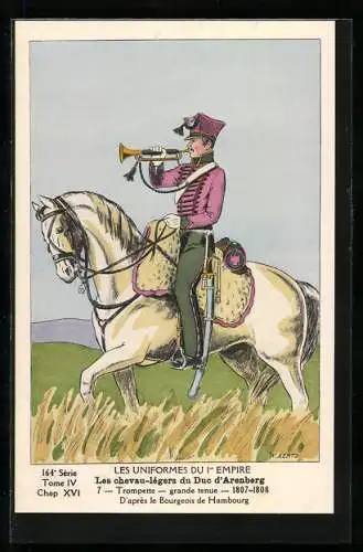 Künstler-AK Les chevau-légers du Duc d`Arenberg, Trompette, grande tenue 1807-08