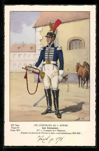 Künstler-AK Les Cuirassiers, Trompette du 1er Régiment, 1804-05